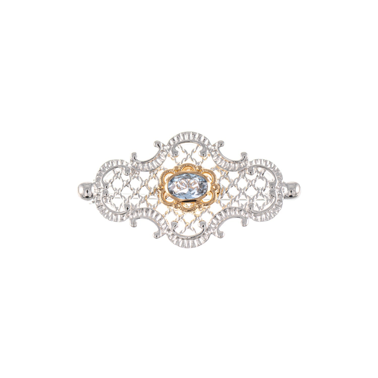 Brosche 925 Silber teilvergoldet Zirkonia hellblau
