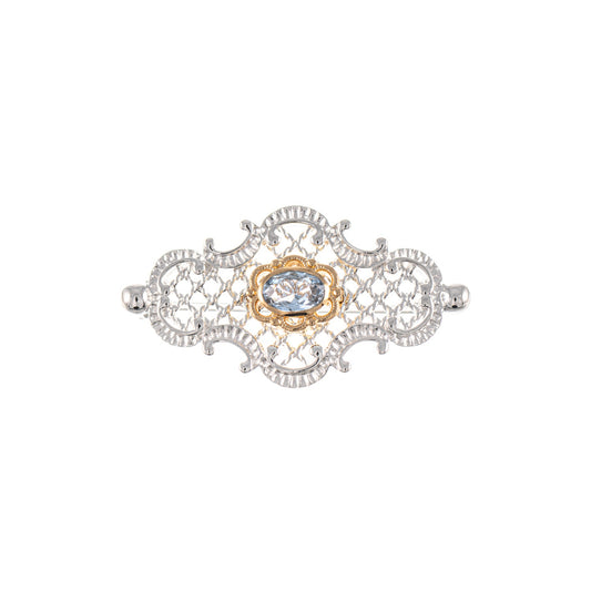 Brosche 925 Silber teilvergoldet Zirkonia hellblau