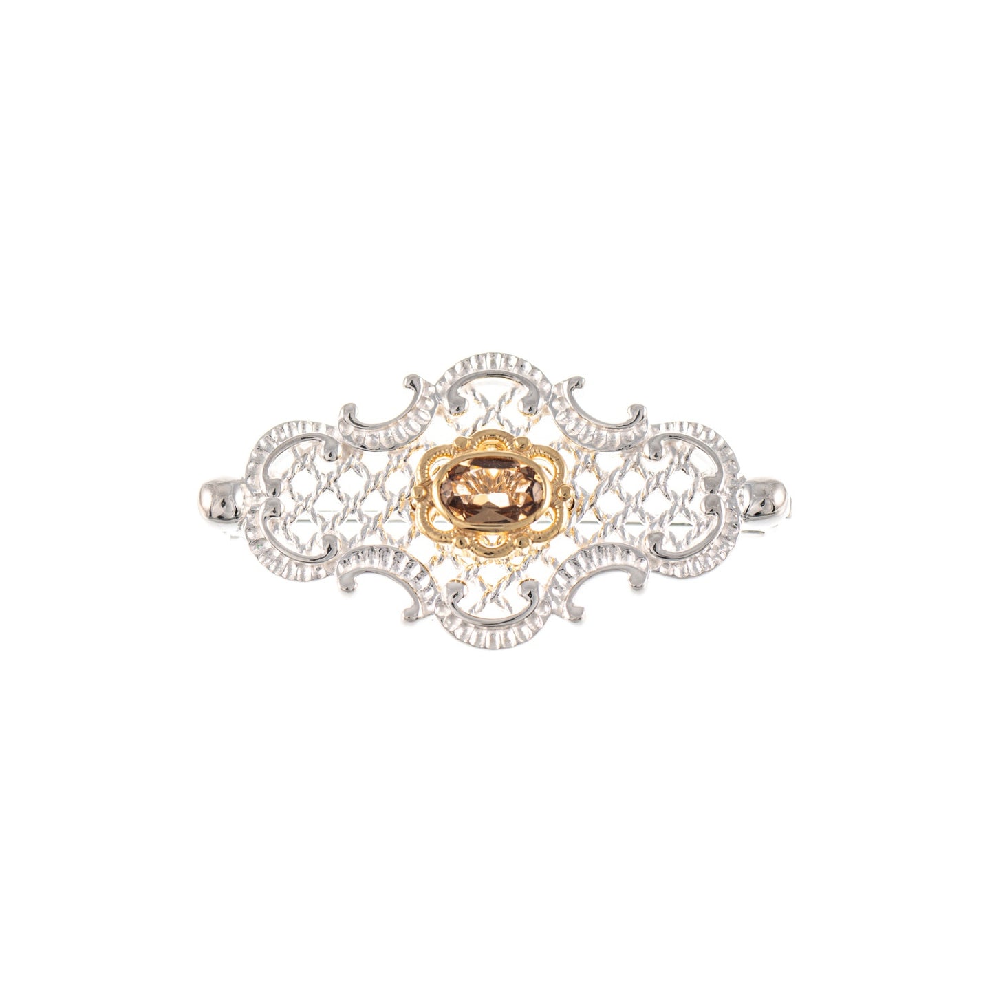 Brosche 925 Silber teilvergoldet Zirkonia cognac