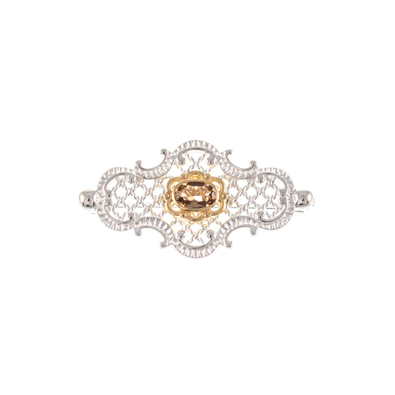 Brosche 925 Silber teilvergoldet Zirkonia cognac