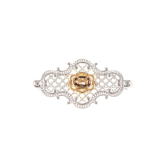 Brosche 925 Silber teilvergoldet Zirkonia cognac