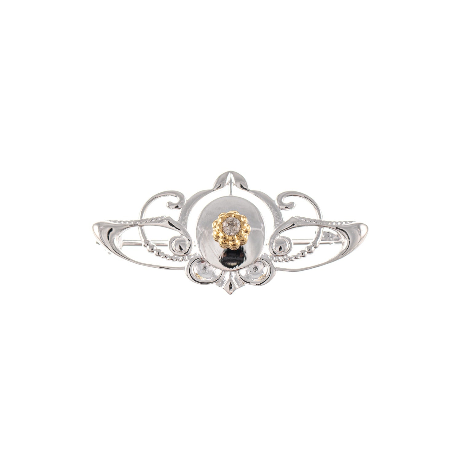 Brosche 925 Silber teilvergoldet Zirkonia weiss