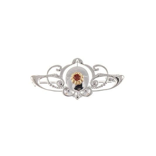 Brosche 925 Silber teilvergoldet Zirkonia rot