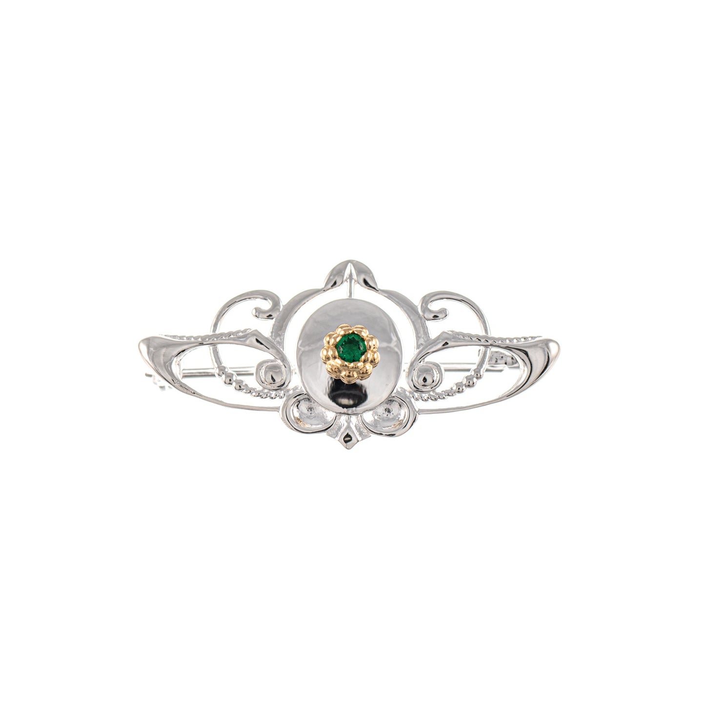Brosche 925 Silber teilvergoldet Zirkonia grün