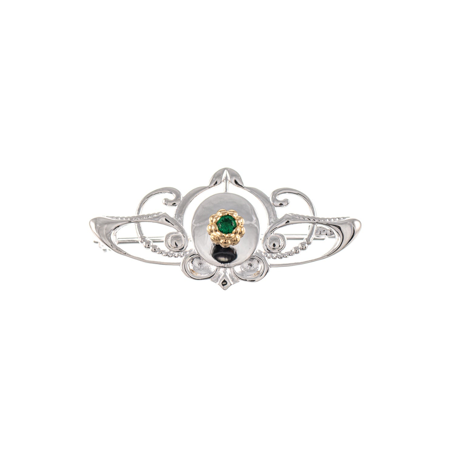 Brosche 925 Silber teilvergoldet Zirkonia grün