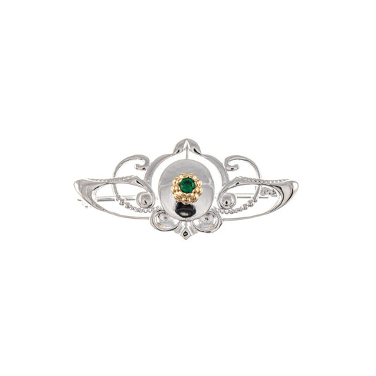 Brosche 925 Silber teilvergoldet Zirkonia grün