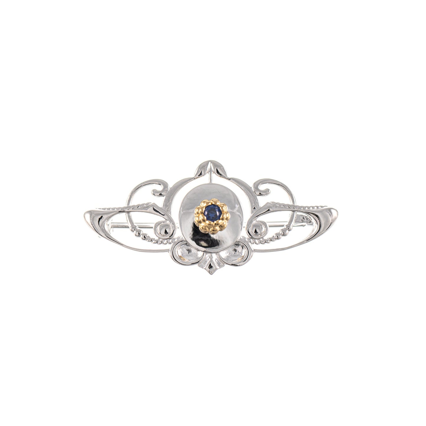 Brosche 925 Silber teilvergoldet Zirkonia blau