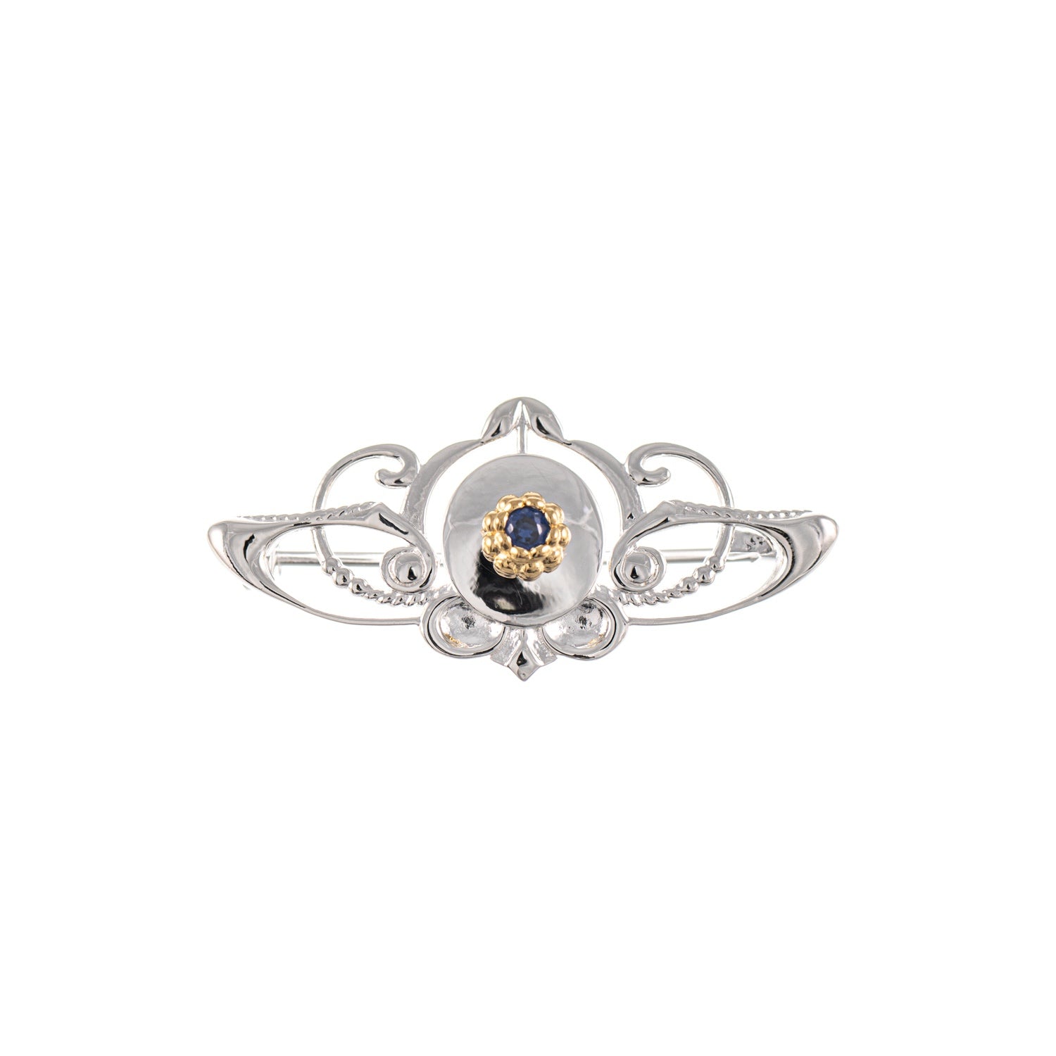 Brosche 925 Silber teilvergoldet Zirkonia blau