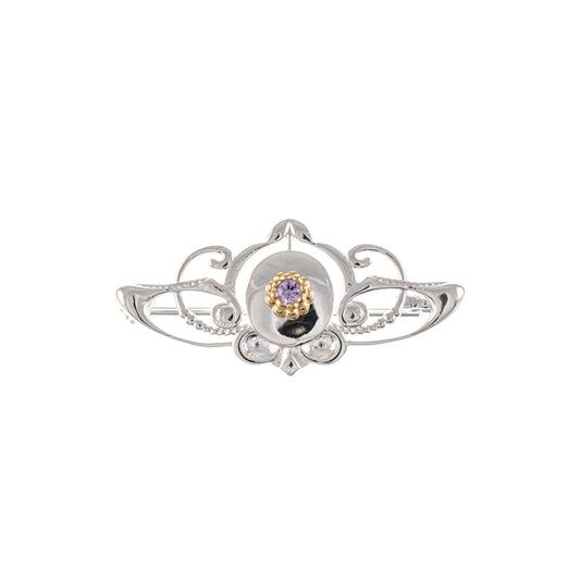 Brosche 925 Silber teilvergoldet Zirkonia flieder