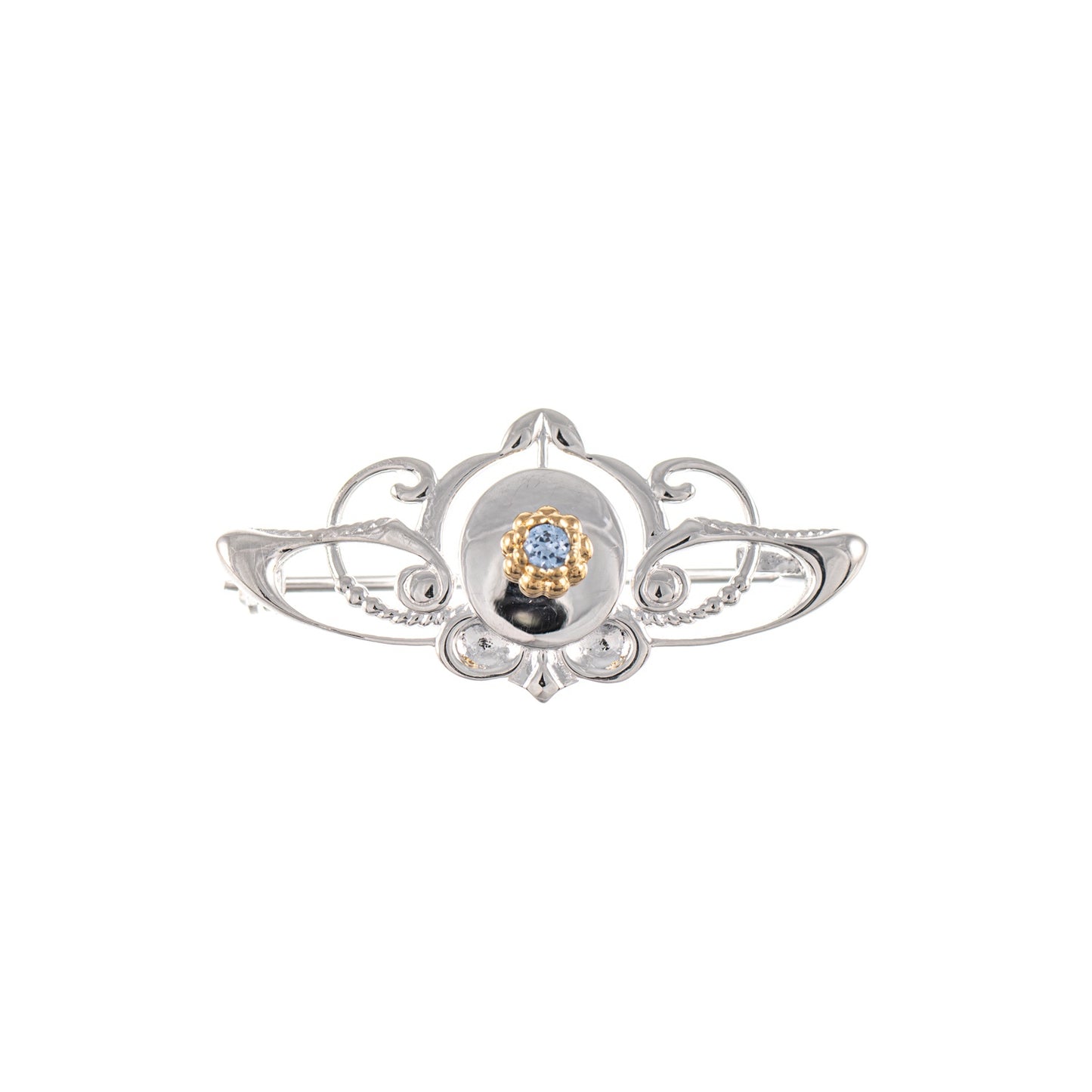Brosche 925 Silber teilvergoldet Zirkonia hellblau
