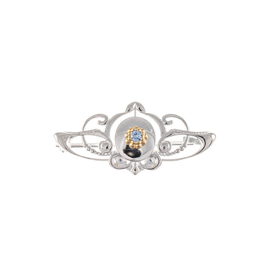 Brosche 925 Silber teilvergoldet Zirkonia hellblau