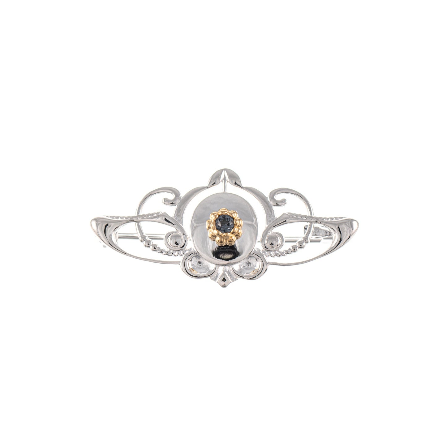 Brosche 925 Silber teilvergoldet Zirkonia anthrazit