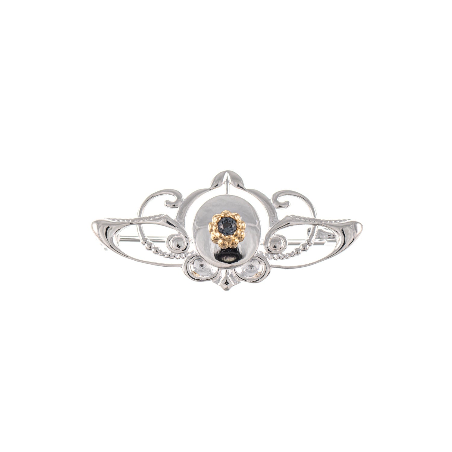 Brosche 925 Silber teilvergoldet Zirkonia anthrazit