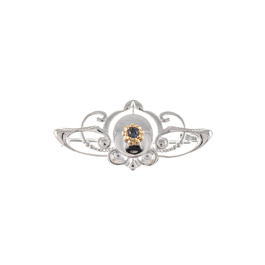 Brosche 925 Silber teilvergoldet Zirkonia anthrazit