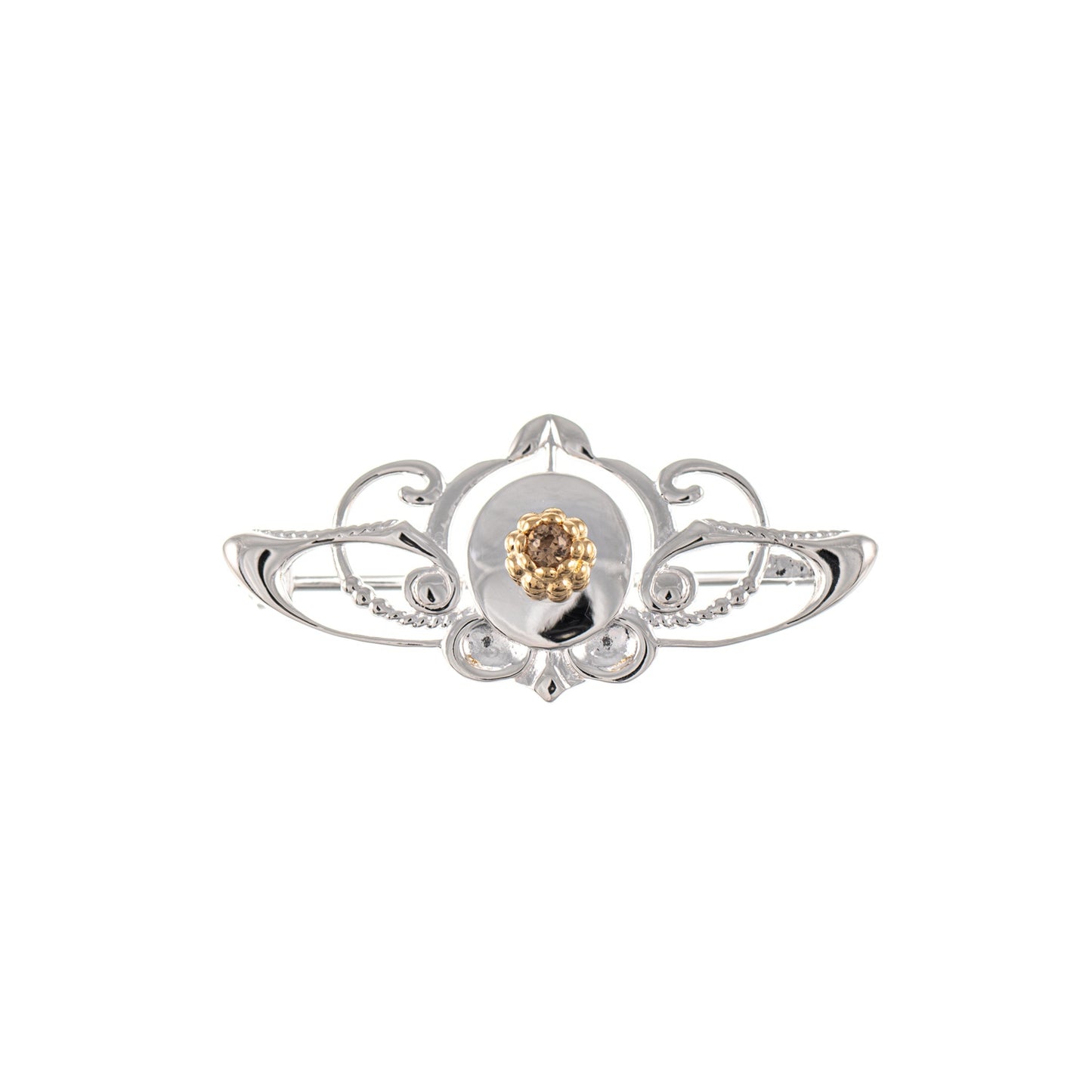 Brosche 925 Silber teilvergoldet Zirkonia cognac