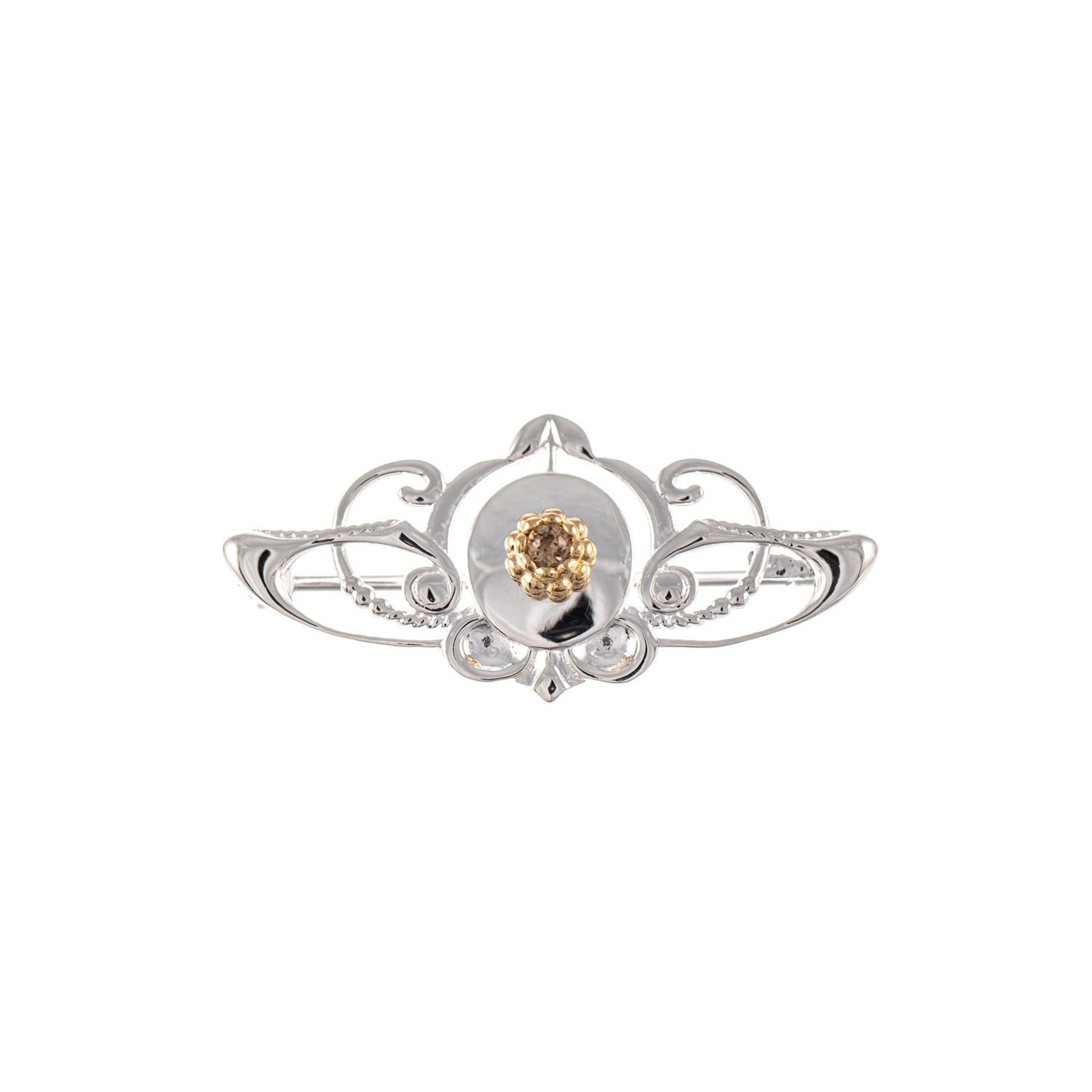 Brosche 925 Silber teilvergoldet Zirkonia cognac