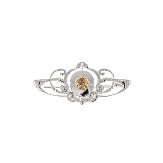 Brosche 925 Silber teilvergoldet Zirkonia cognac