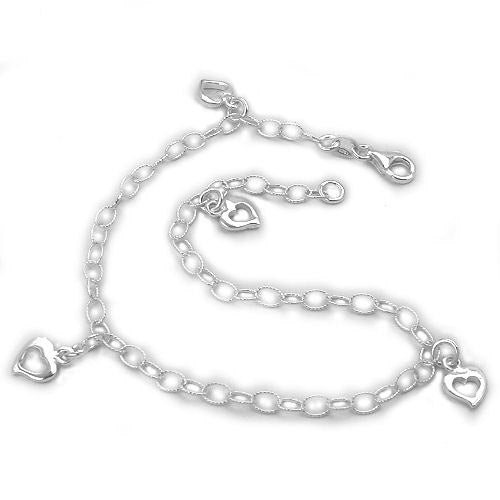 Fußkette Anker mit Herzen Silber 925