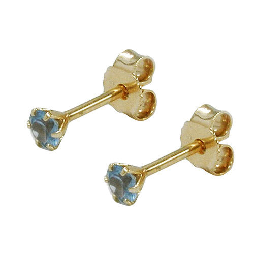 Ohrstecker 3mm synth. Aquamarin Gold 375