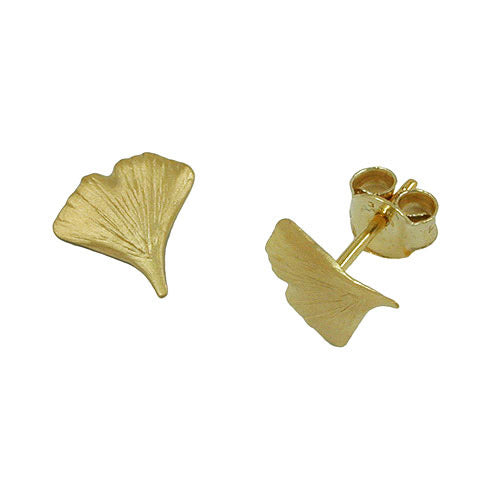 Ohrstecker 9mm Ginkgoblatt matt Gold 375