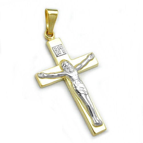 Anhänger Jesuskreuz bicolor Gold 375