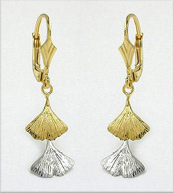 Ohrringe Brisur Ginkgoblätter bicolor Gold 375