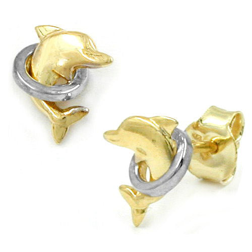 Ohrstecker Delfin mit Ring Gold 375