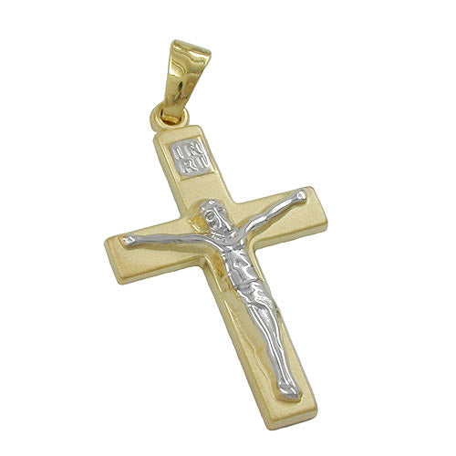 Anhänger Kreuz mit Jesus bicolor 14Kt