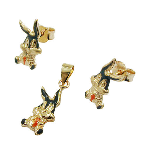 Set Bugs Bunny Ohrstecker/Anhänger 9Kt