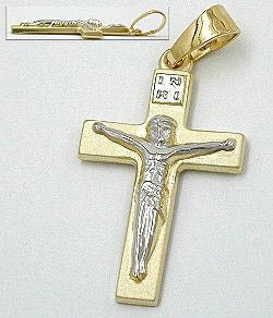 Anhänger Kreuz mit Jesus bicolor 14Kt