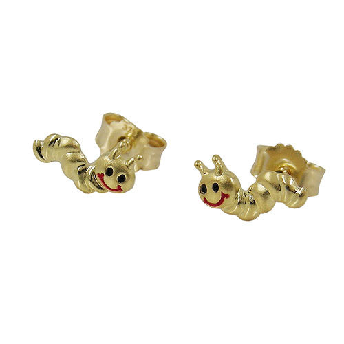 Ohrstecker Wurm matt-glänzend Gold 375