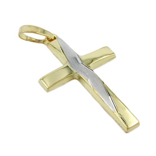 Anhänger 23mm Kreuz bicolor Gold 375