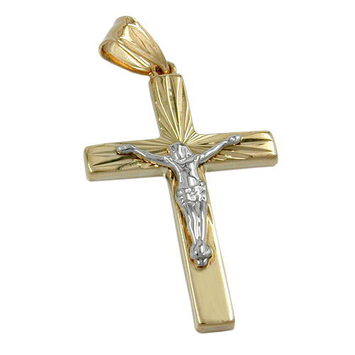 Anhänger Jesuskreuz bicolor Gold 375