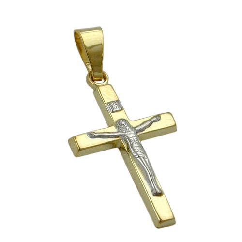 Anhänger Jesuskreuz bicolor Gold 375