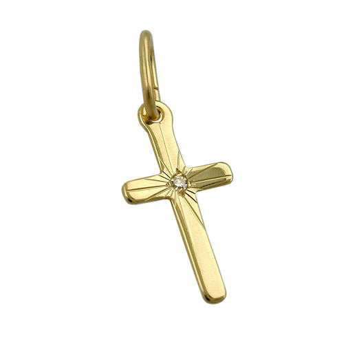 Anhänger 12x6 5mm Kreuz diamantiert mit Brillant Gold 333