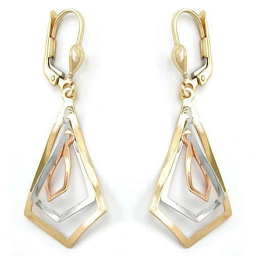 Ohrringe Brisur 3 Rhomben tricolor Gold 375