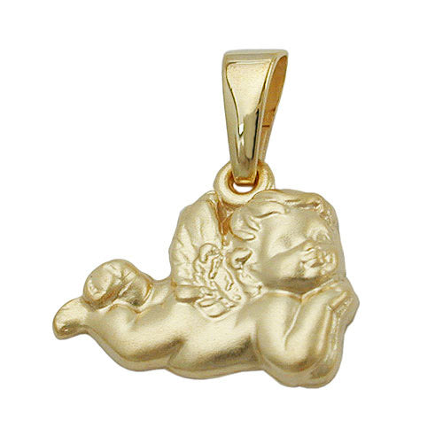 Anhänger liegender Engel matt Gold 375