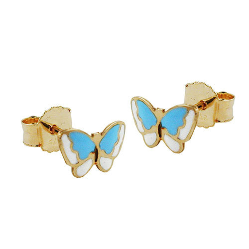 Ohrstecker Schmetterling blau Gold 375