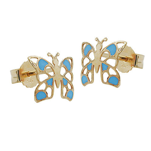 Ohrstecker Schmetterling blau Gold 375