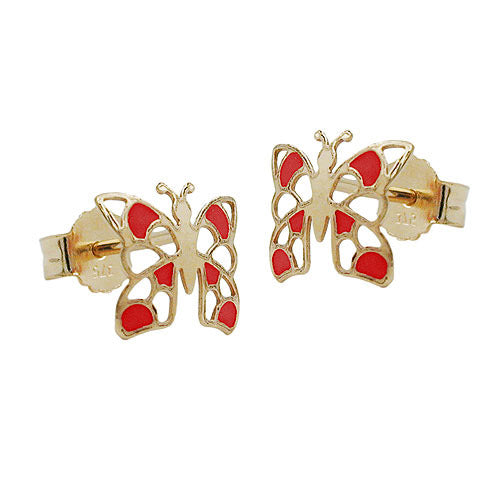 Ohrstecker Schmetterling rot Gold 375