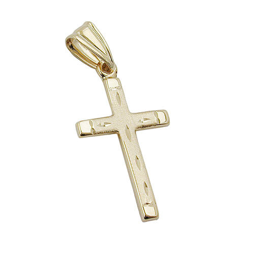 Anhänger Kreuz matt-diamantiert Gold 375
