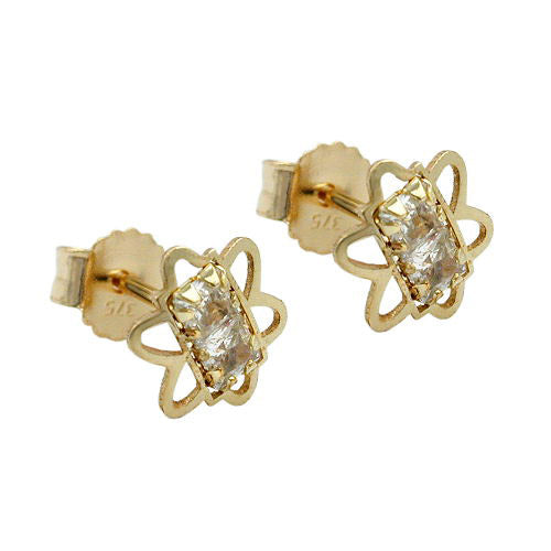 Ohrstecker Blume mit 2 Zirkonia Gold 375