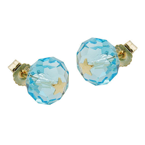 Ohrstecker Glas-aqua-blau Stern Gold 585