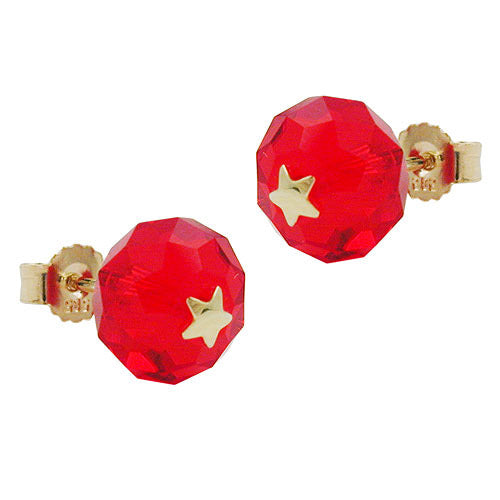 Ohrstecker Glas-rot Stern Gold 585