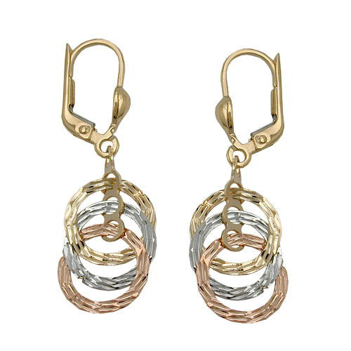 Ohrringe Brisur tricolor 3 Kreise Gold 375