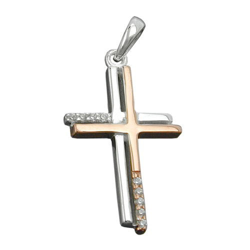 Anhänger Kreuz bicolor 9Kt Weißgold