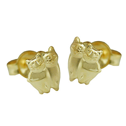Ohrstecker Katzen matt-glänzend Gold 375