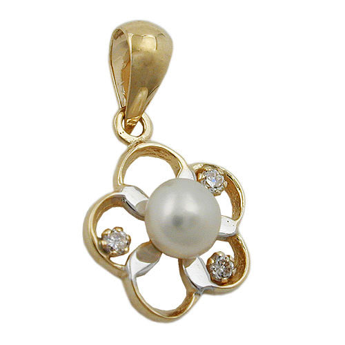 Anhänger Blume Perle Zirkonia Gold 375