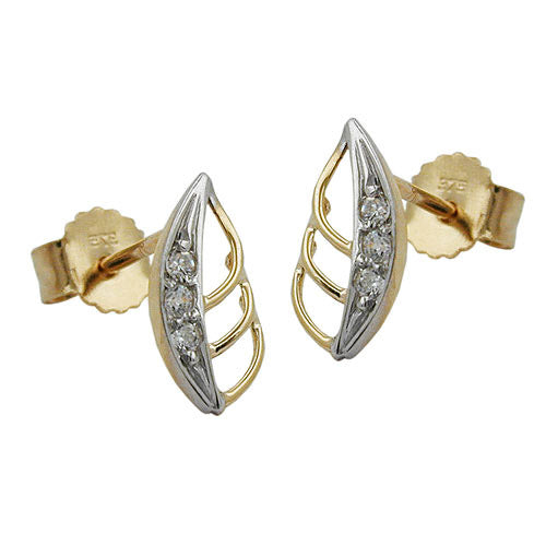 Ohrstecker Blatt bicolor Zirkonia Gold 375