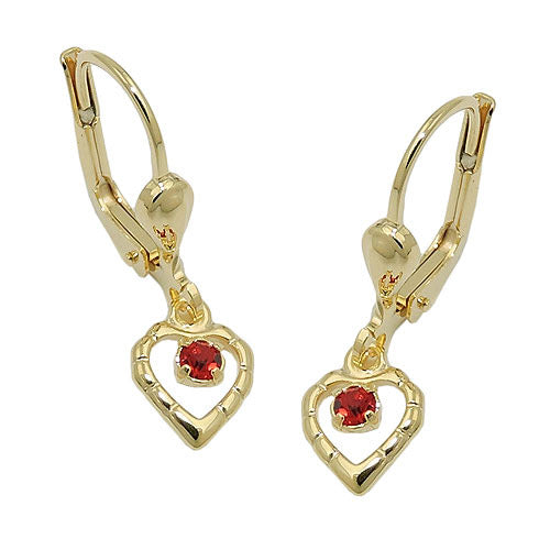 Ohrringe Brisur Herz mit Glasstein rot Gold 333